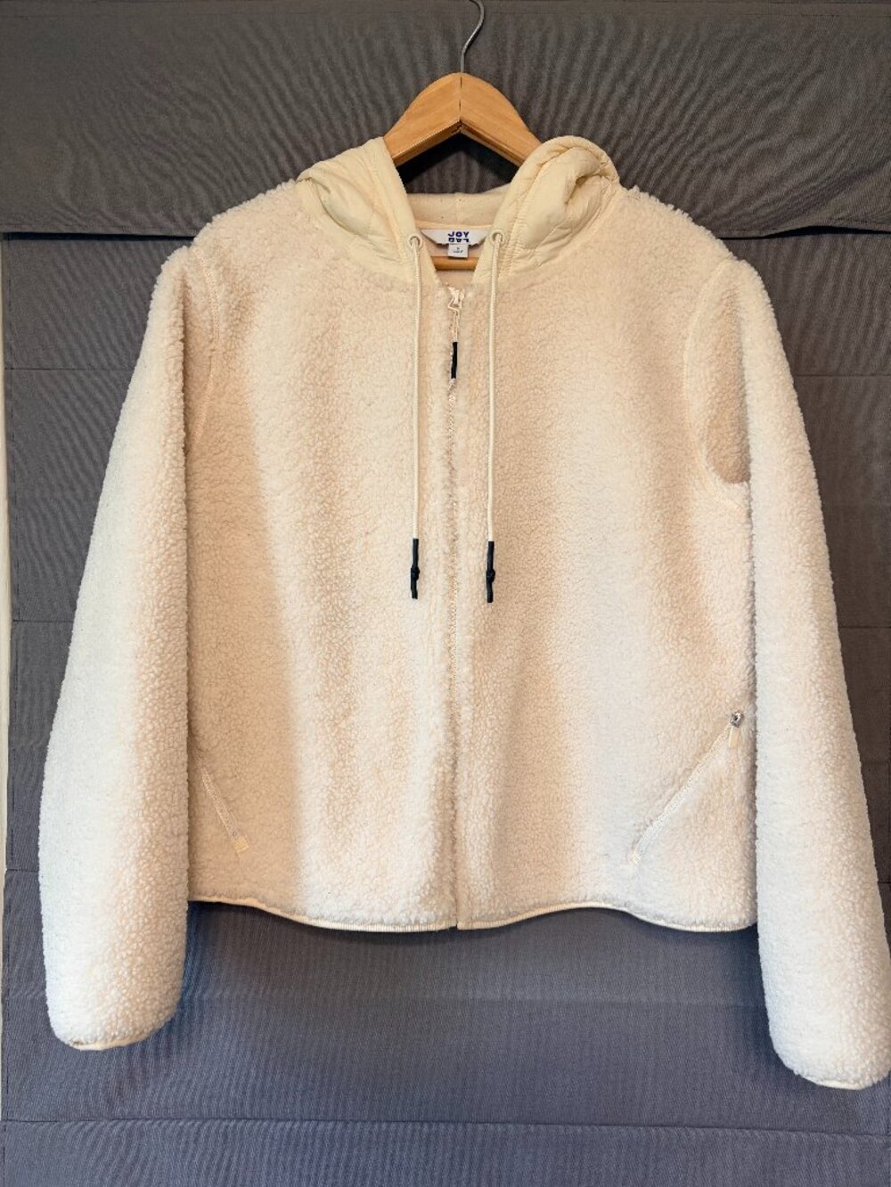JOY LAB Cream Sherpa Fleece Hooded Full Zip Jacket